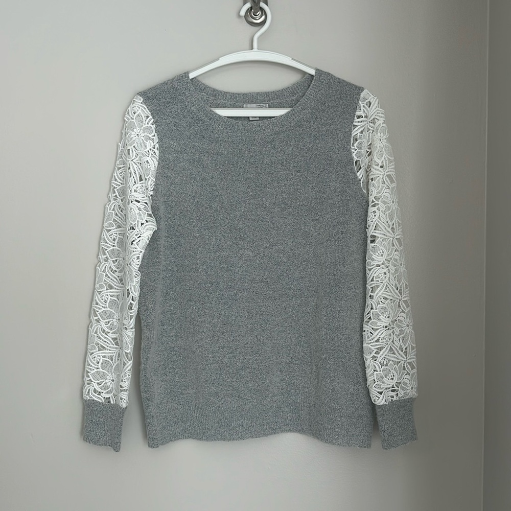 Women’s Cream Floral Sleeve Sweater - Halogen - Large